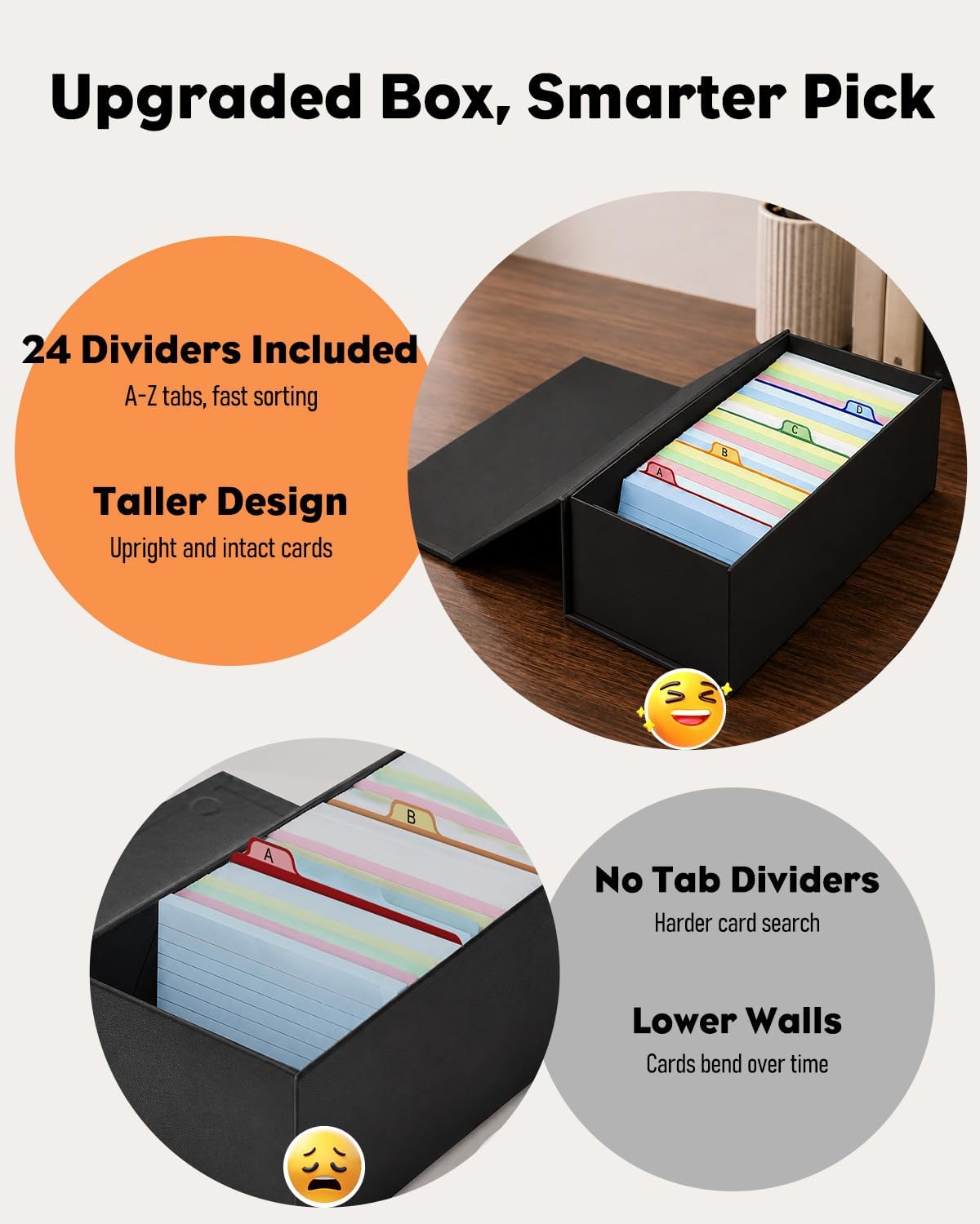 Uniclife 3x5 Index Card Holder with A-Z Tab Dividers, 1500 Card Capacity