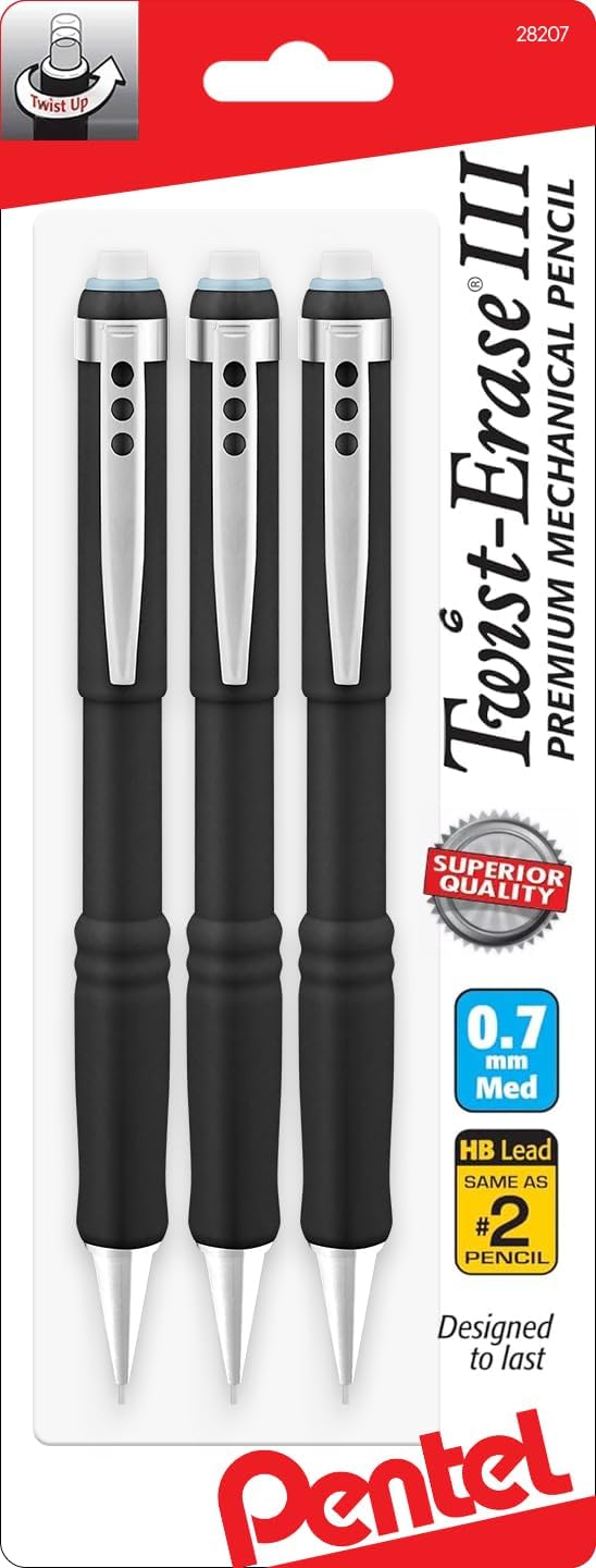 Pentel Mechanical Pencil 0.7 mm Twist Erase III, Twist Up Eraser