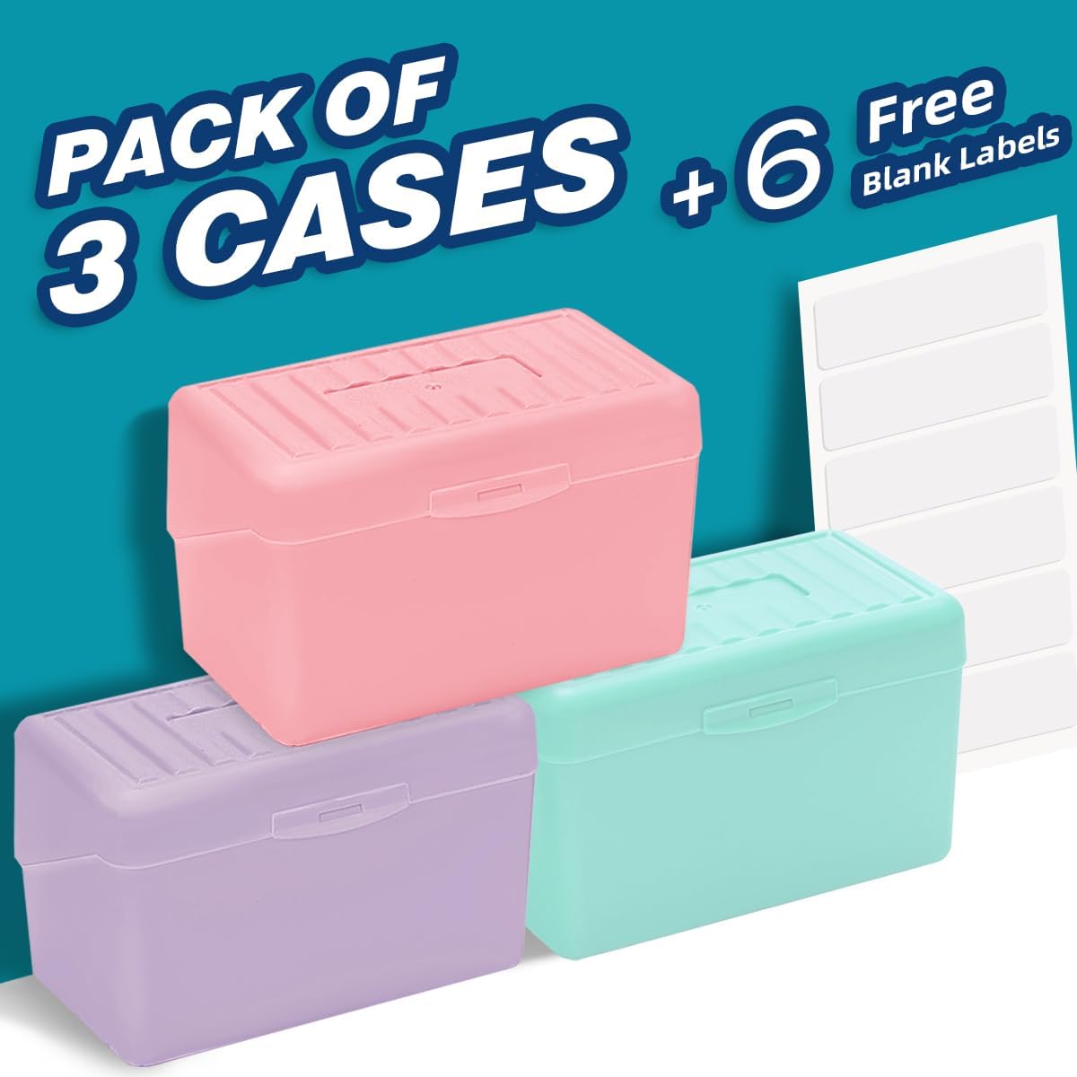 H4D Index Card Holder 3x5, Index Card Box Organizer, 3 Pack, Pastel Colors
