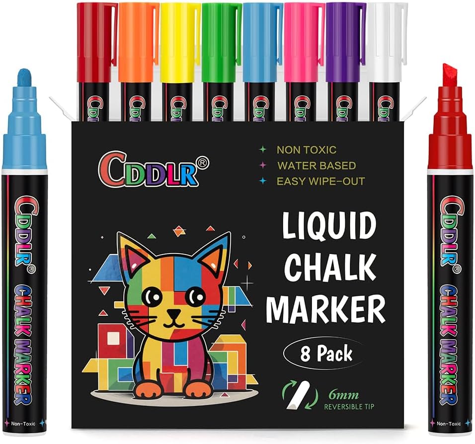8 Pack Liquid Chalk Markers,Dry Erase Markers & Window Markers for Blackboards