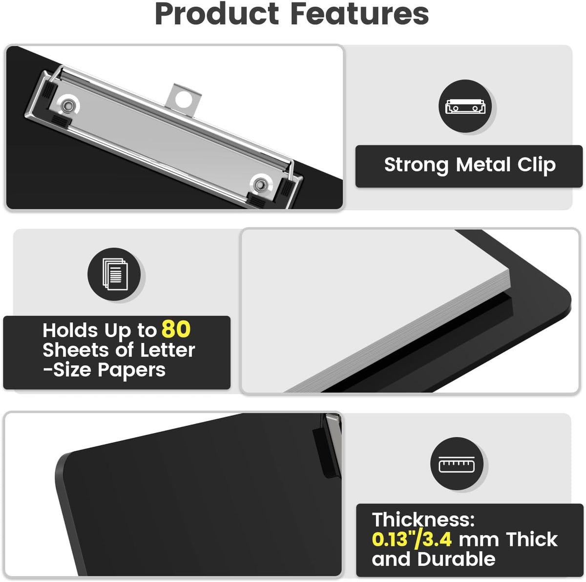 Extra Large 11x17 Clipboards, Plastic Black Drawing Boards, Horizontal Clip Board