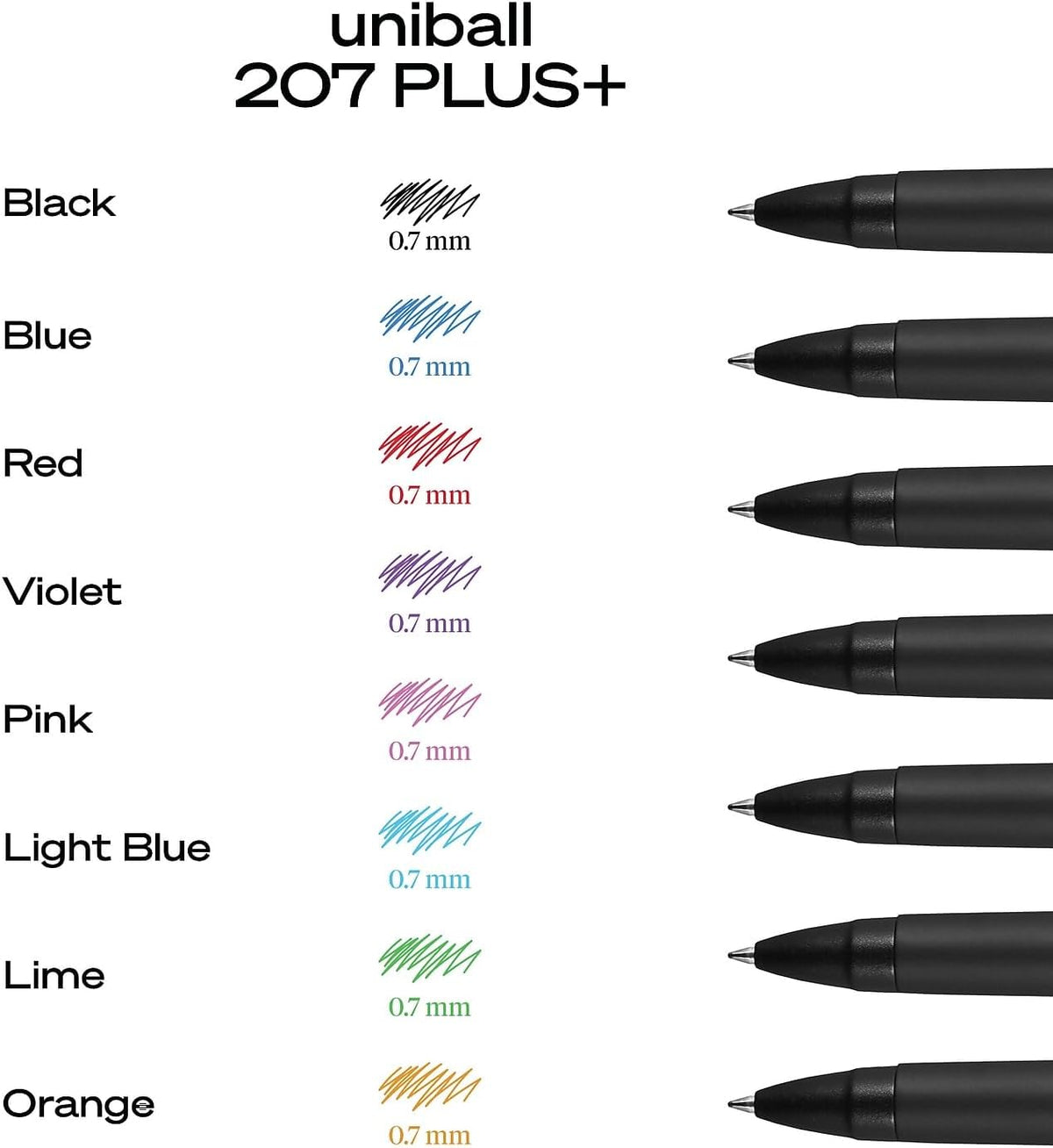 uniball™ 207 Plus+ Gel Pens, Black Ink, 0.7mm Medium Point, 12 Count