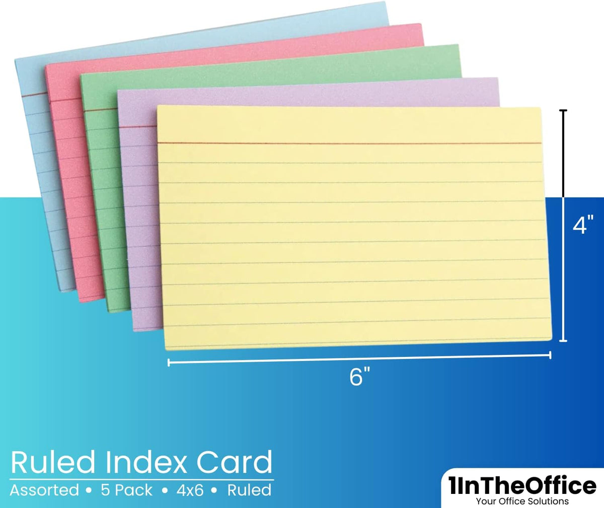 1InTheOffice Index Cards 4x6 Ruled Colored, Assorted 200/Pack