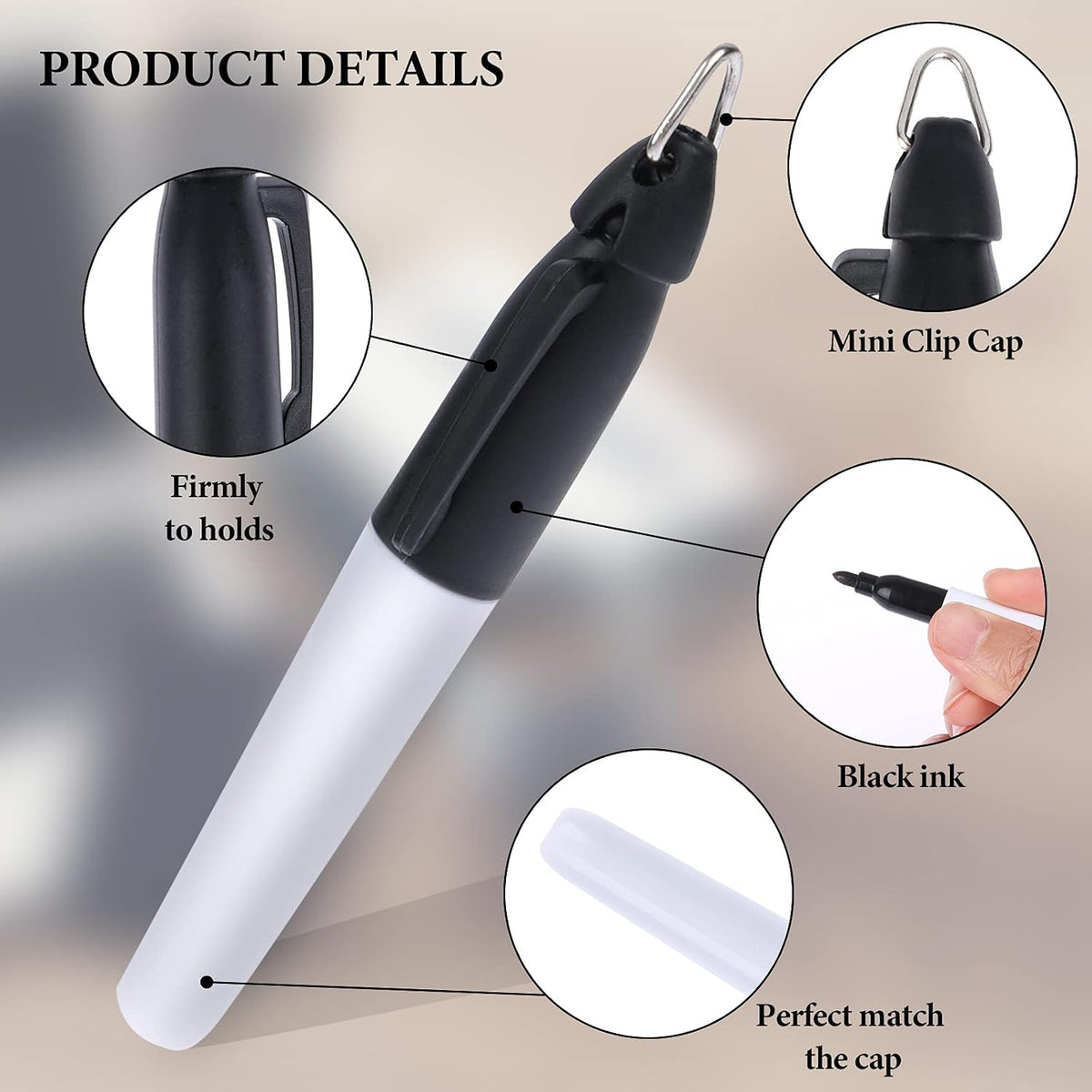 50 Pcs Mini Permanent Markers with Cap Clips Golf Ball Marker Pen Dry Erase Markers with