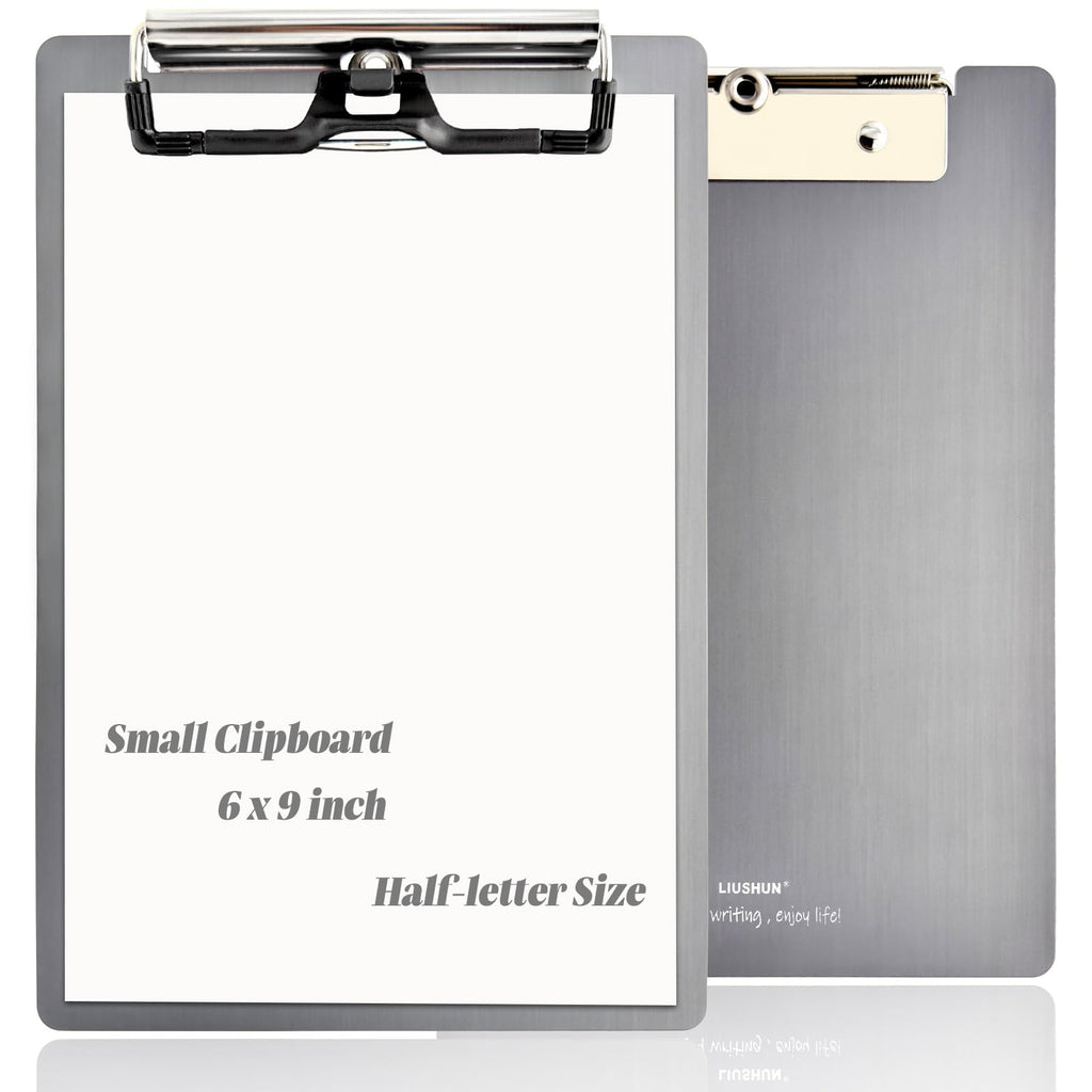 Small Aluminum Clipboard Metal A5 Memo Clip Boards w/Hangable Pen Holder