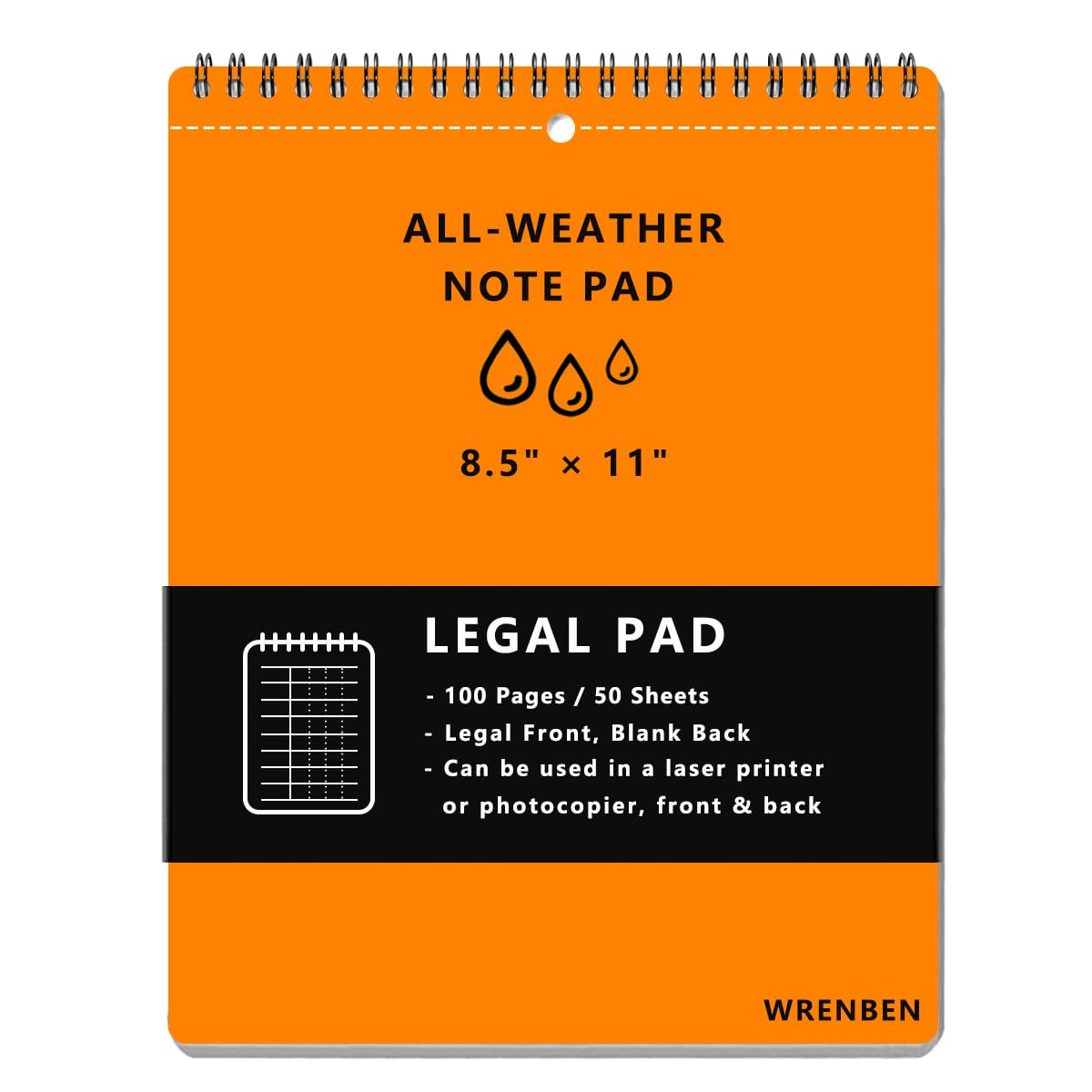 Large Fully Waterproof Side Spiral Notebook 8.5" x 11" with Stone Paper and Hard Cover