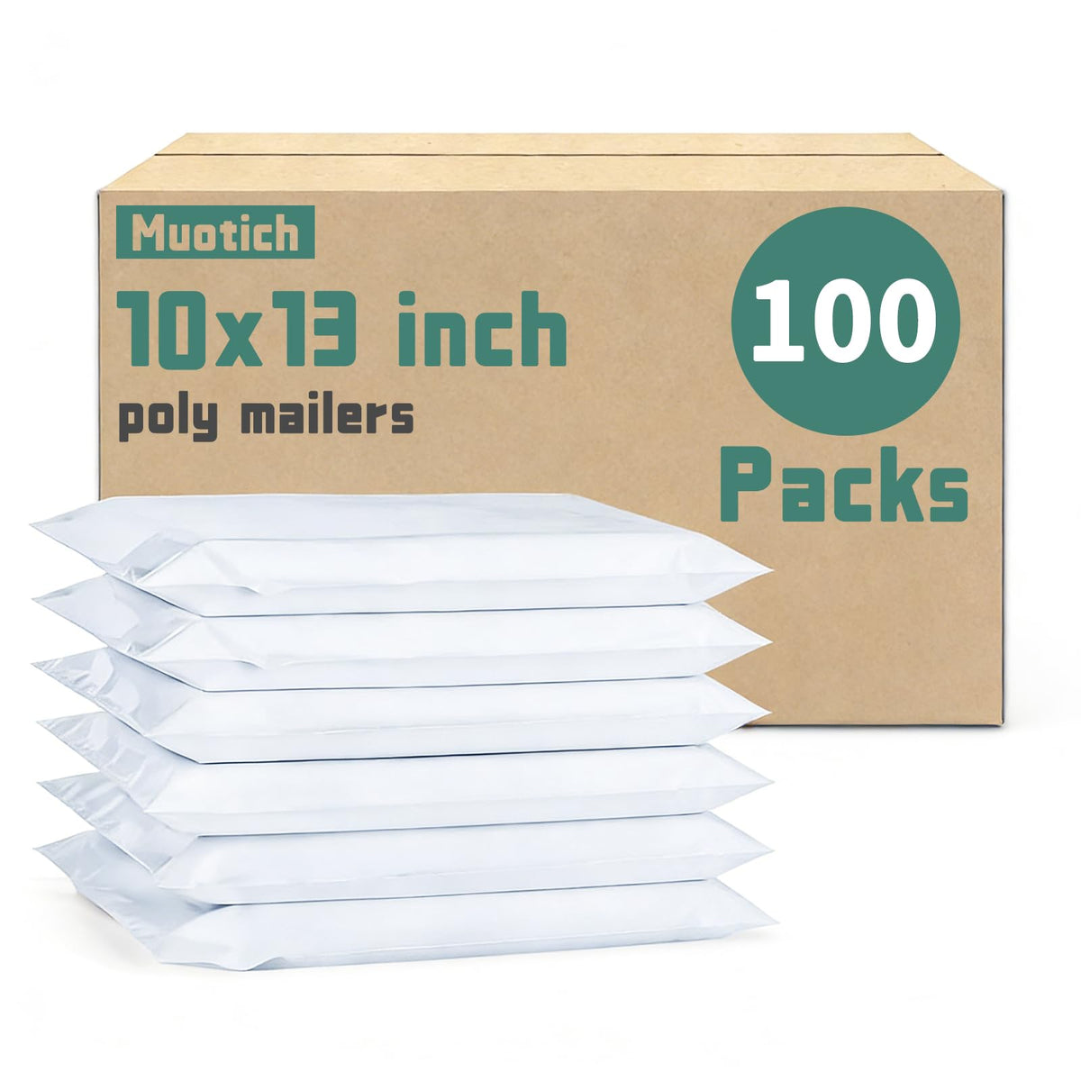 10x13 Inch Poly Mailers 100Pcs White, Self Adhesive Sealing Shipping Bags for Clothing
