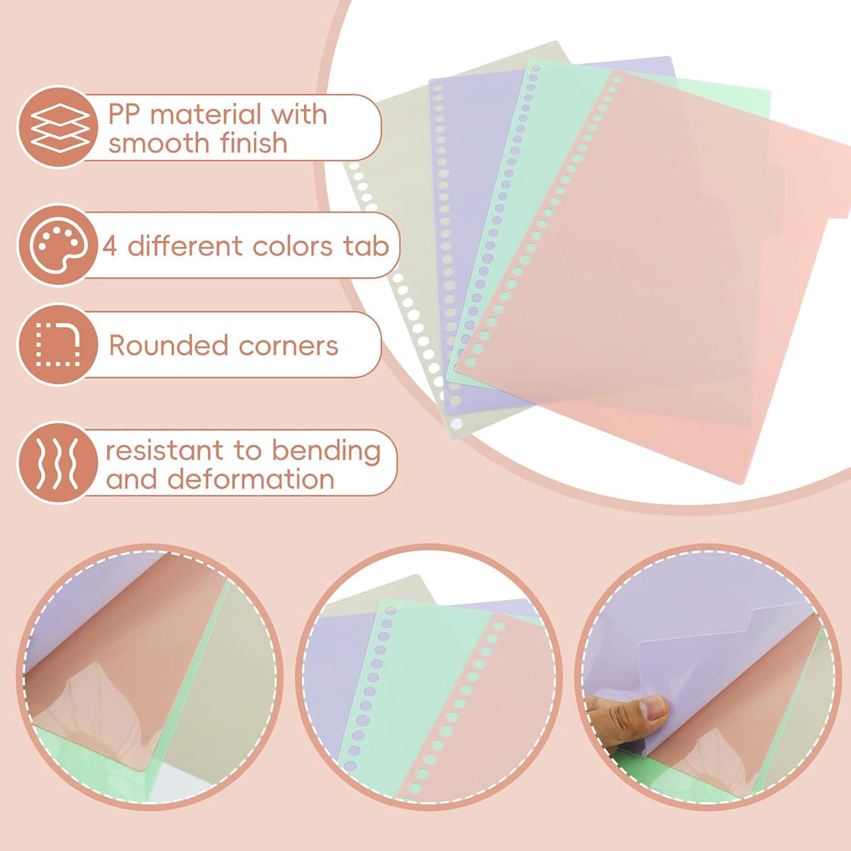 Wealrit 1 Set B5 Plastic Dividers,Index Divider with 26 Hole Punch,4 Color