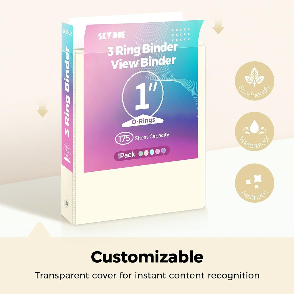 SKYDUE 1 Inch 3 Ring Binder with 8 Tab Dividers & 24 Labels