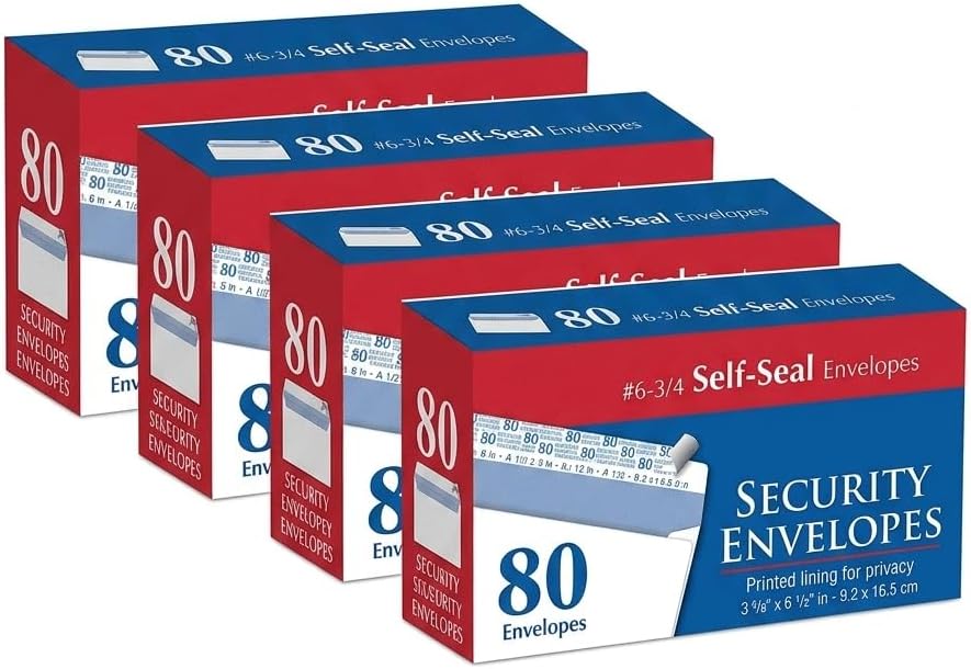 #6-3/4 Security Envelopes, White, Peel & Seal