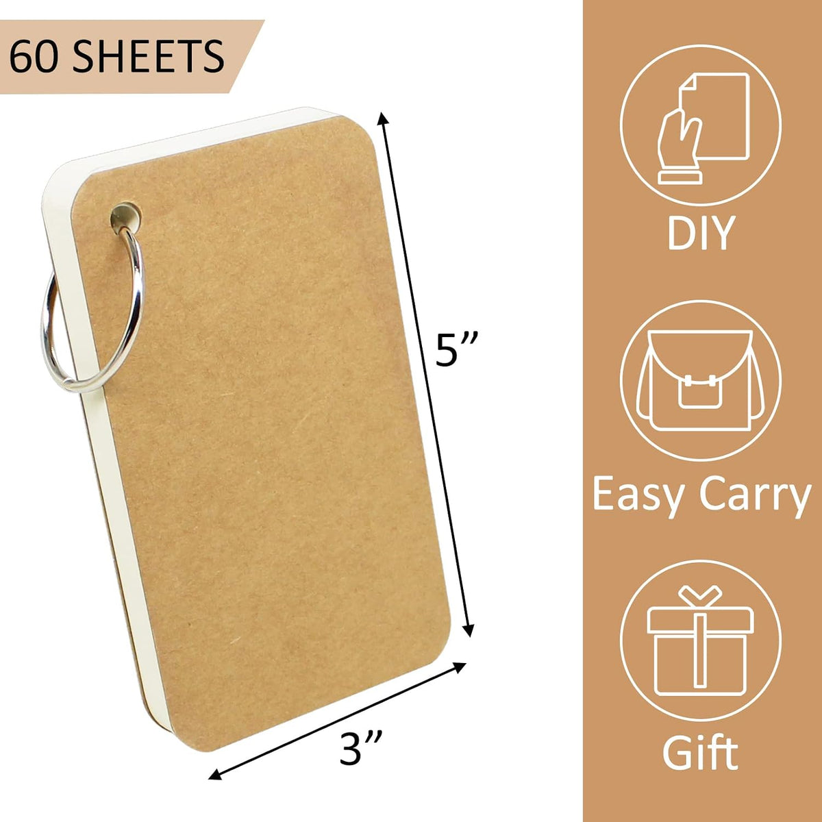 zmybcpack 6 Pack 3x5 Inch Blank Flash Cards with Binder Rings