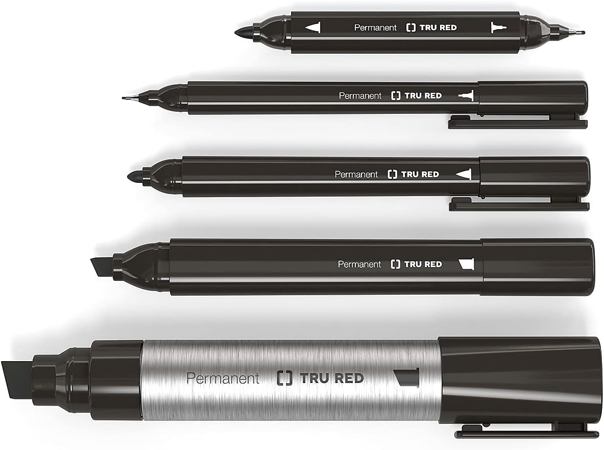 TRU RED Twin Tip Permanent Markers, Black, Fine/Ultra Fine, 12/Carton