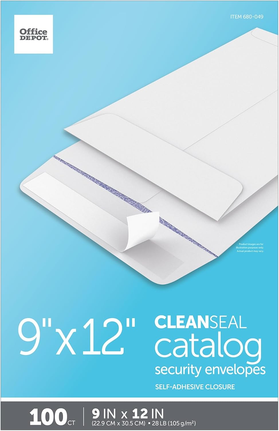 Office Depot Clean Seal(TM) Catalog Envelopes, 9in. x 12in., White With Security Tint