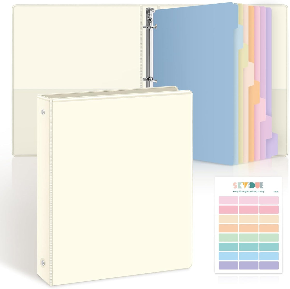 SKYDUE 1 Inch 3 Ring Binder with 8 Tab Dividers & 24 Labels