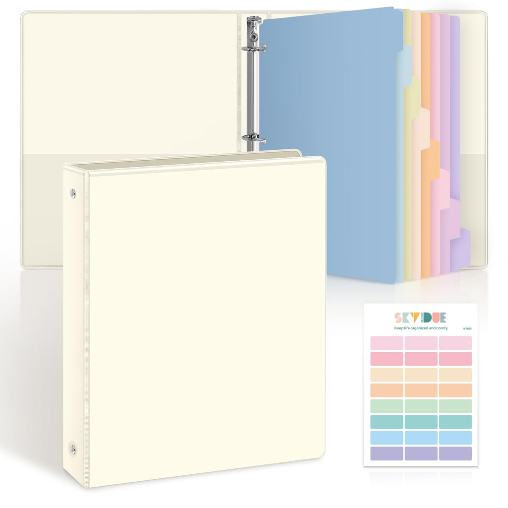 SKYDUE 1 Inch 3 Ring Binder with 8 Tab Dividers & 24 Labels