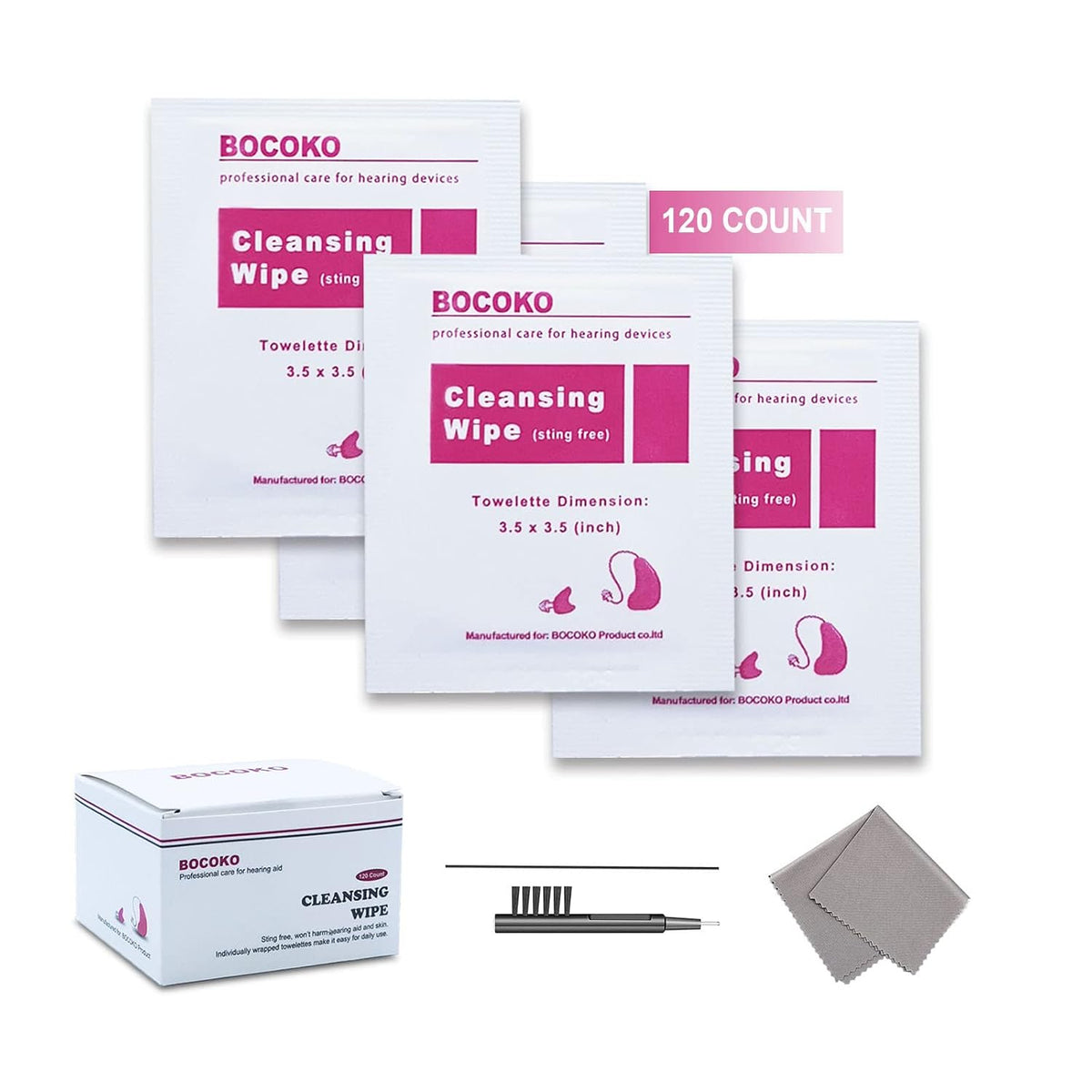 120 Count Hearing Aid Wipes Individually Packaged Cleaning Towelette with Cleaning Tools