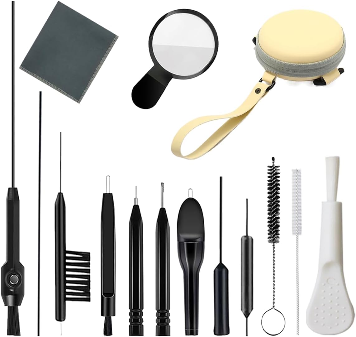 15-Piece Hearing Aid Earbud Cleaning Kit with Wax Loop, Carry Case