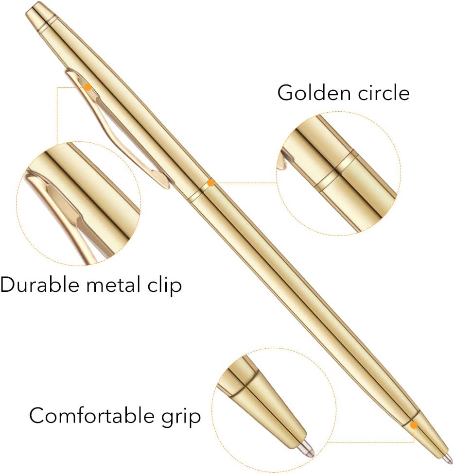 Unibene 6 Pack Slim Gold Ballpoint Pens Black Ink 1 mm - Black Ink