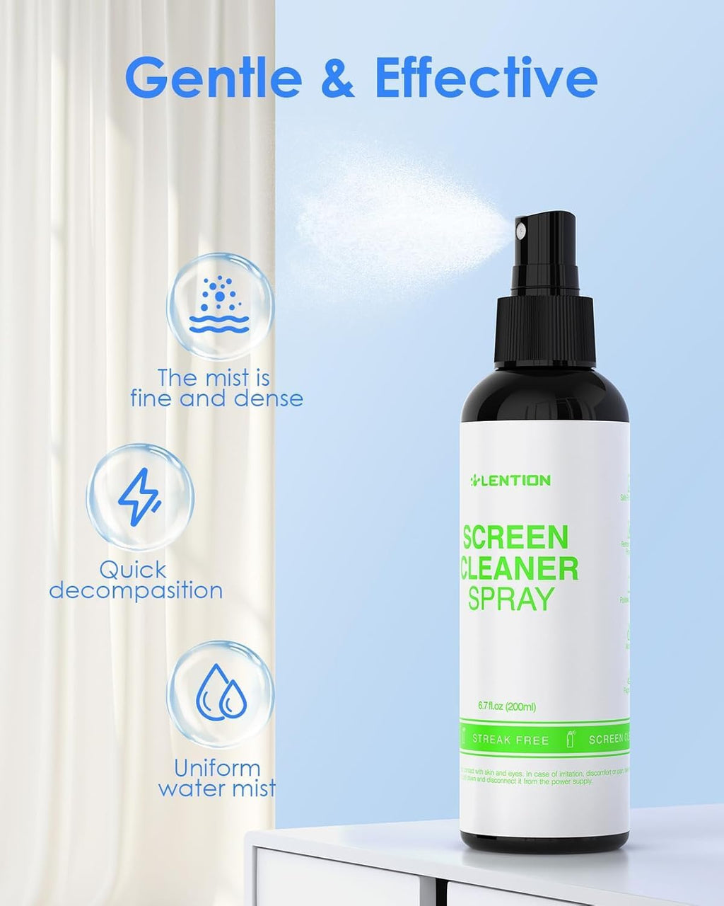 LENTION Screen Cleaner Spray Kit 6.7oz Bottle with Microfiber Cloth & Brush