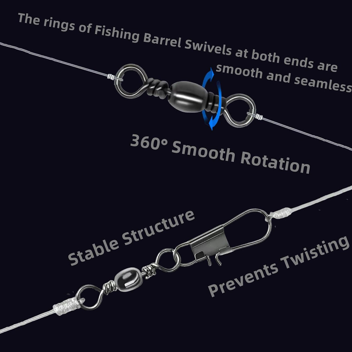 260Pcs/Box with Stainless Steel Fishing Barrel Swivels 150Pcs /Barrel Swivels with Snaps