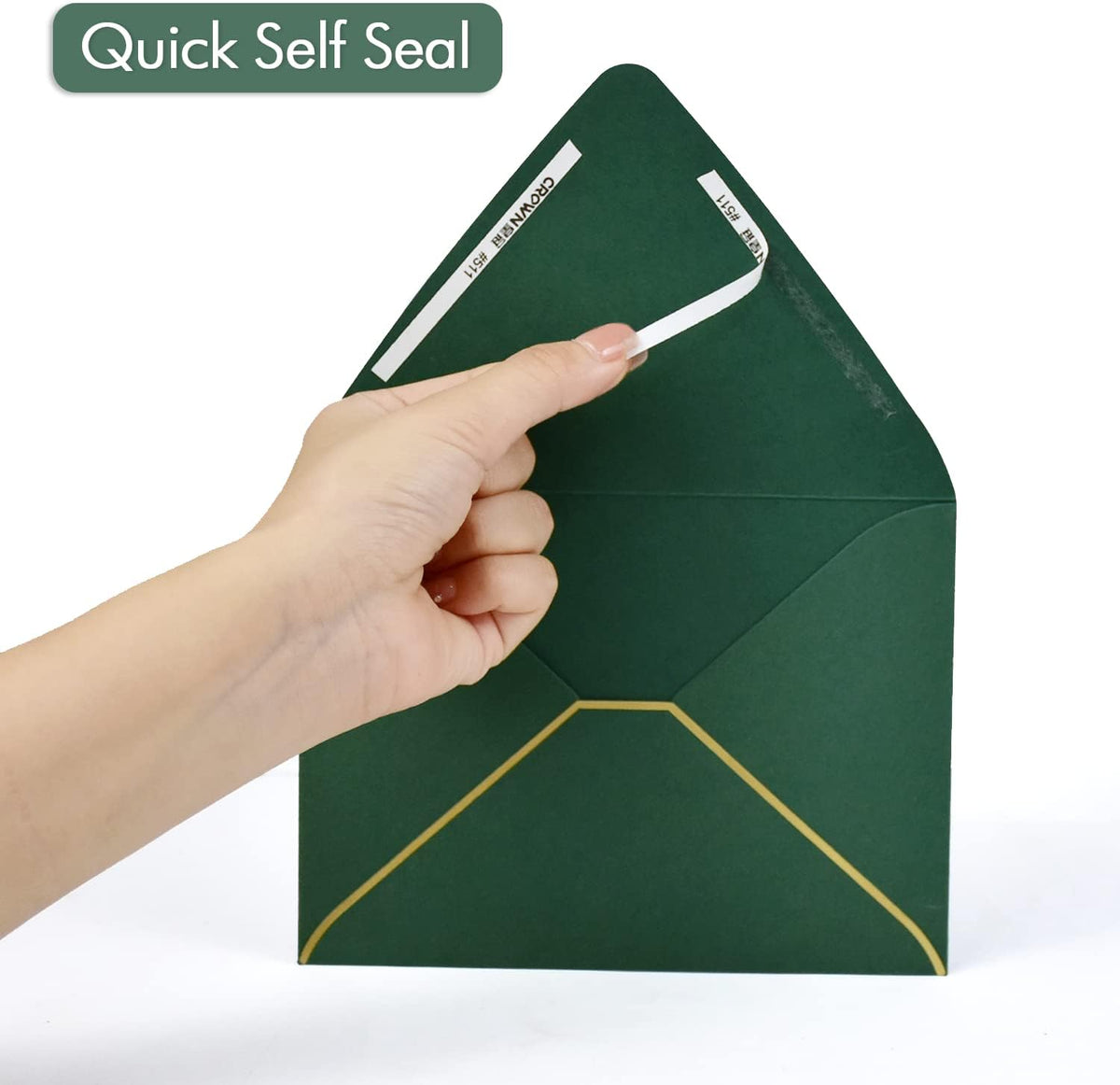 A6 Green Envelopes With Gold Border 4 x 6 - V flap, Quick Self Seal