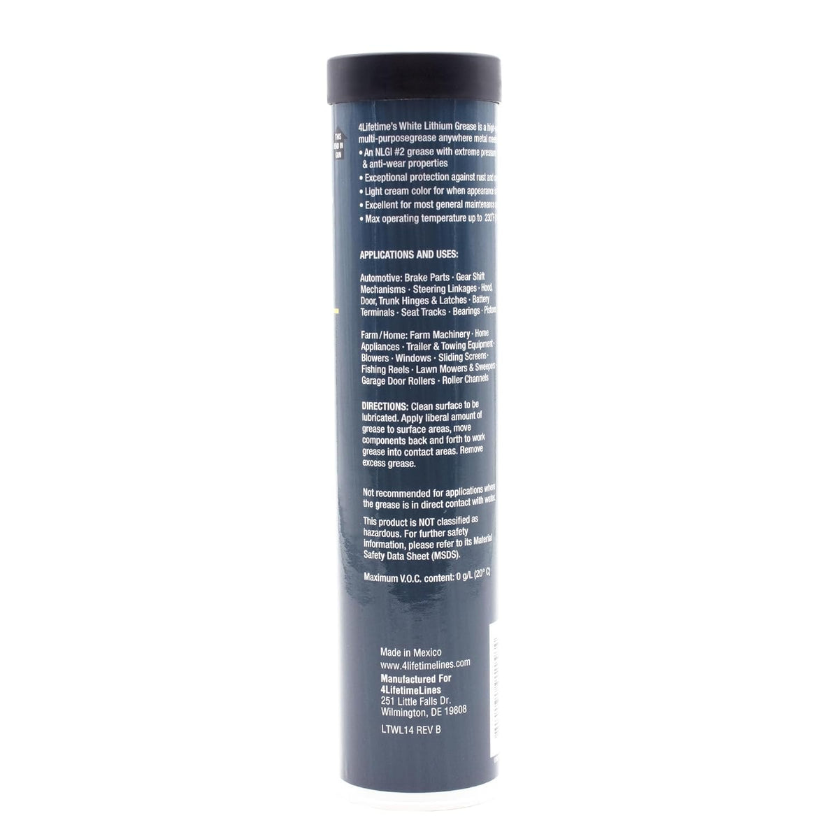 4Lifetime White Lithium Grease 14oz Cartridge – Multipurpose NLGI #2 Lubricant for