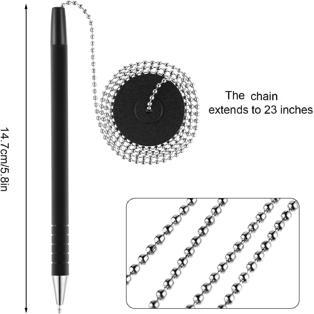 Outus 6 Pieces Secure Pen with Chain and Adhesive Pen Holder, Black Ink
