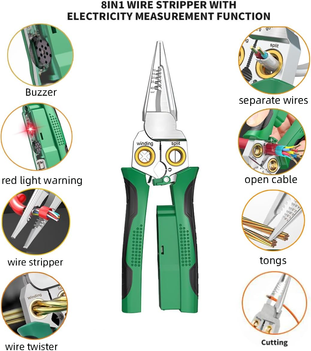 Wire Strippers Twister with Electricity Measurement Function 8in1 Wire Stripping Pliers
