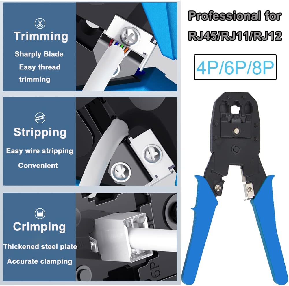 LEATBUY Cat5 Crimping Tool Kit RJ45 Crimper Cat5e/Cat6 Crimp Tool Set(BLUE)