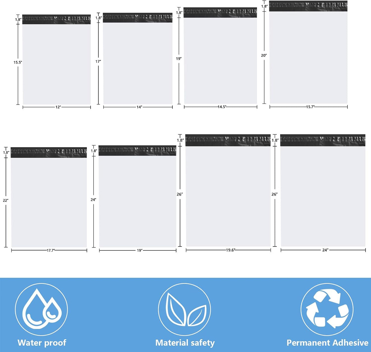 10Pack 17.7x22" White Poly Mailers - Self Sealing