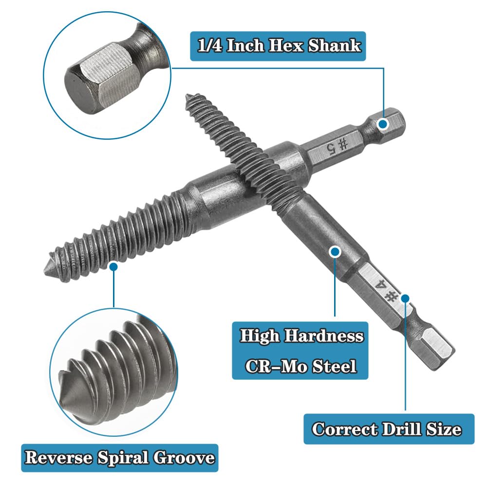 11 Pcs Stripped Screw Extractor Set, Reverse Drill Bit Extractor Set