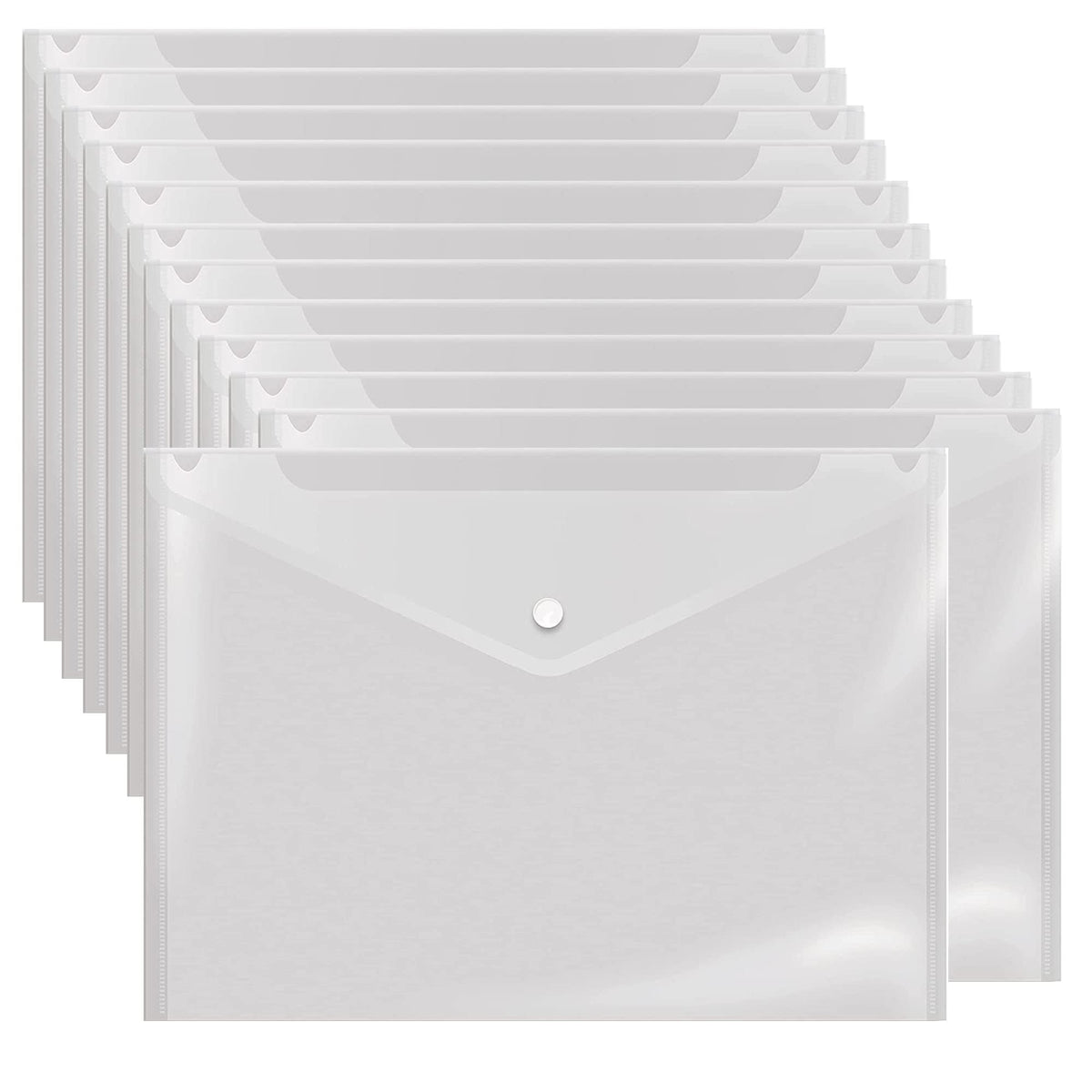 12 Poly Envelopes Snap Button Clear Document Folder A4 Size - Green