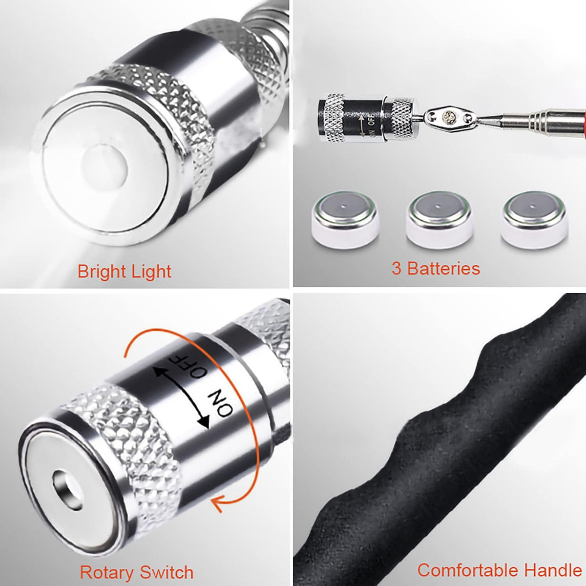 Telescoping Magnetic pickup tool with light,magnet duty flexible led set for seniors