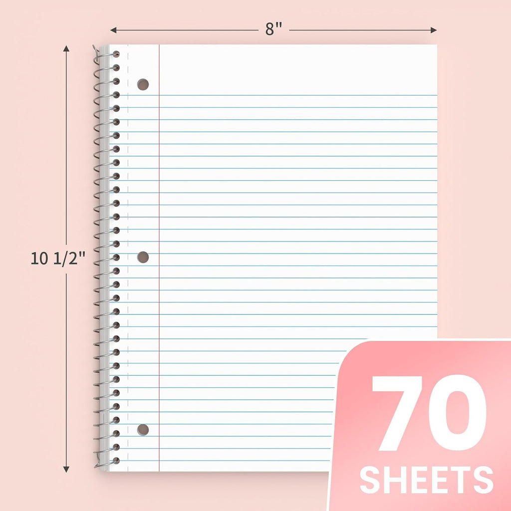 Oucaru 1 Subject Spiral Notebook College Ruled 5 Pack, 140 Pages