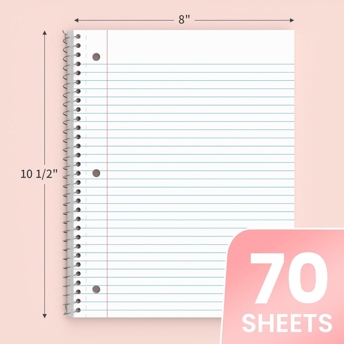 Oucaru 1 Subject Spiral Notebook College Ruled 5 Pack, 140 Pages