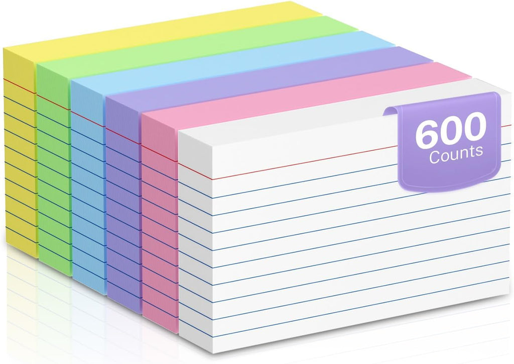 600 Count Colored Index Cards 3 x 5 Inch Ruled Index Cards
