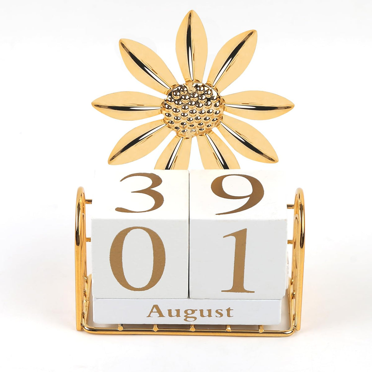 1 Set Wooden Block Calendar for Desk Perpetual Calendar Sunflower
