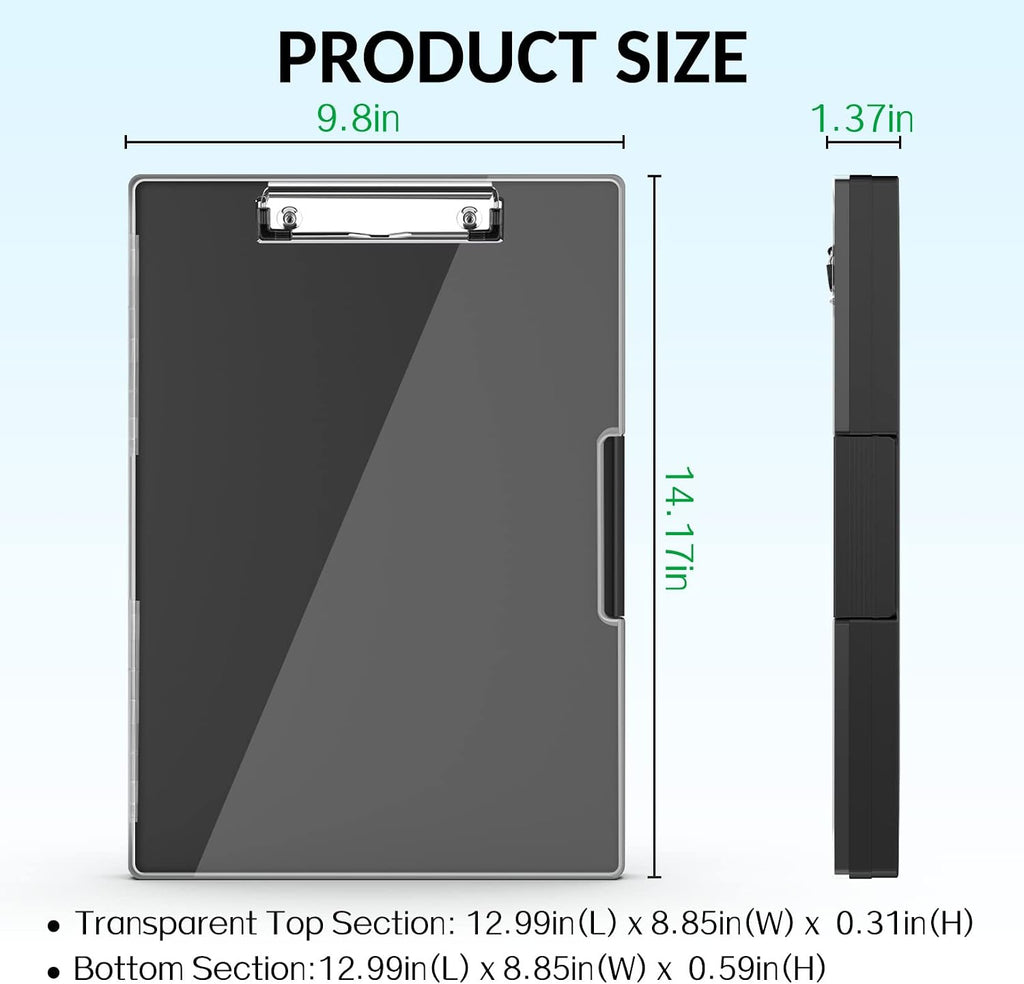 Sooez Nursing Clipboard with Storage, Clear Top Clip Boards 8.5x11, Black