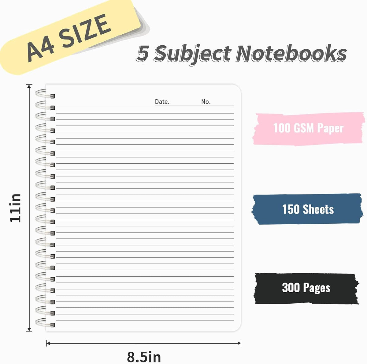 300 Pages 5 Subject Notebook College Ruled Pink with Dividers
