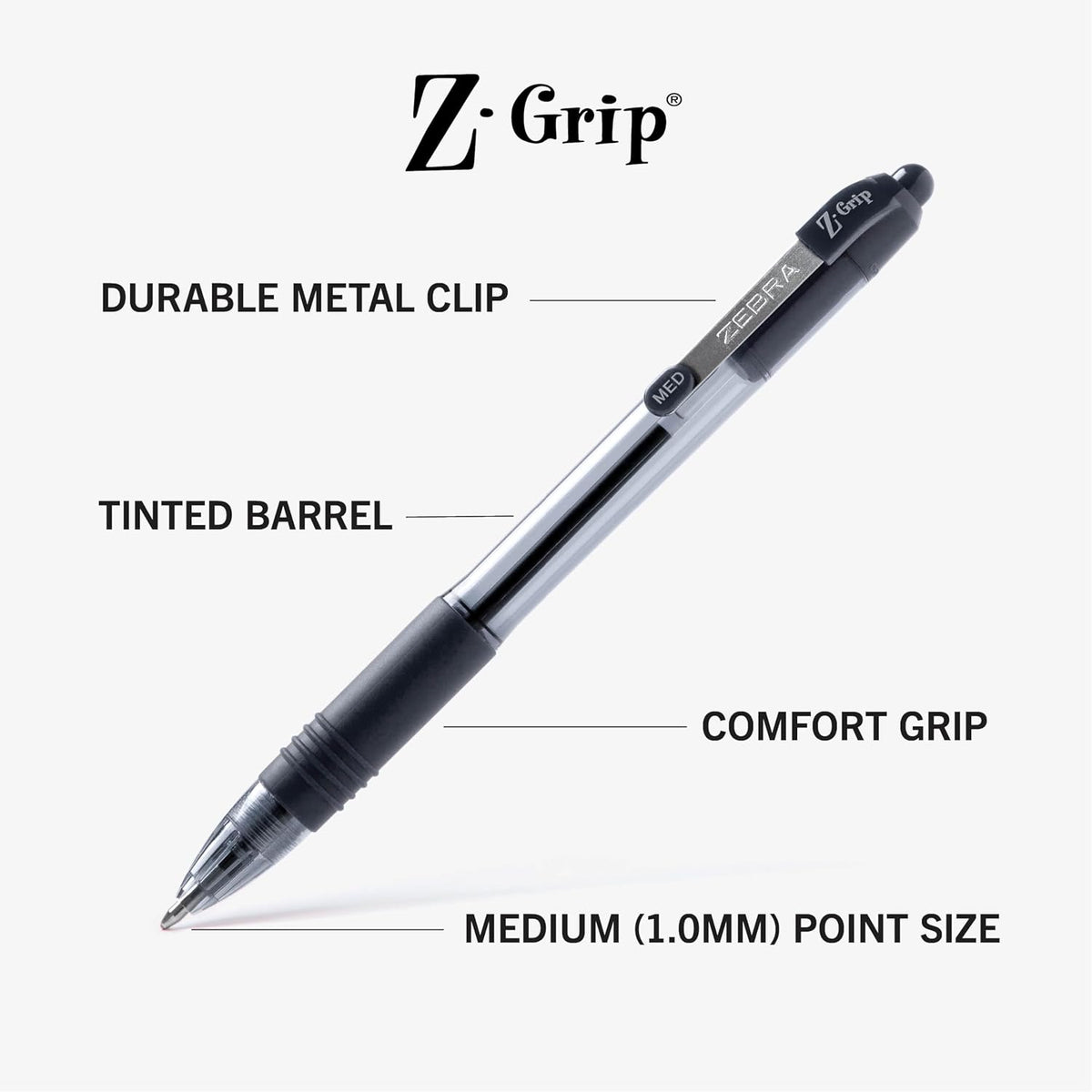 Zebra Pen Z-Grip Retractable Ballpoint Pen, Black/Blue, 1.0mm, 18-Pack