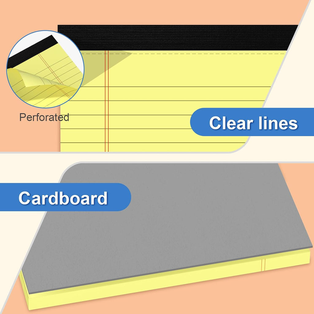 5" x 8" Yellow Legal Pads Writing Pads 12 Pack of Notepad 80gsm Paper Small College Ruled