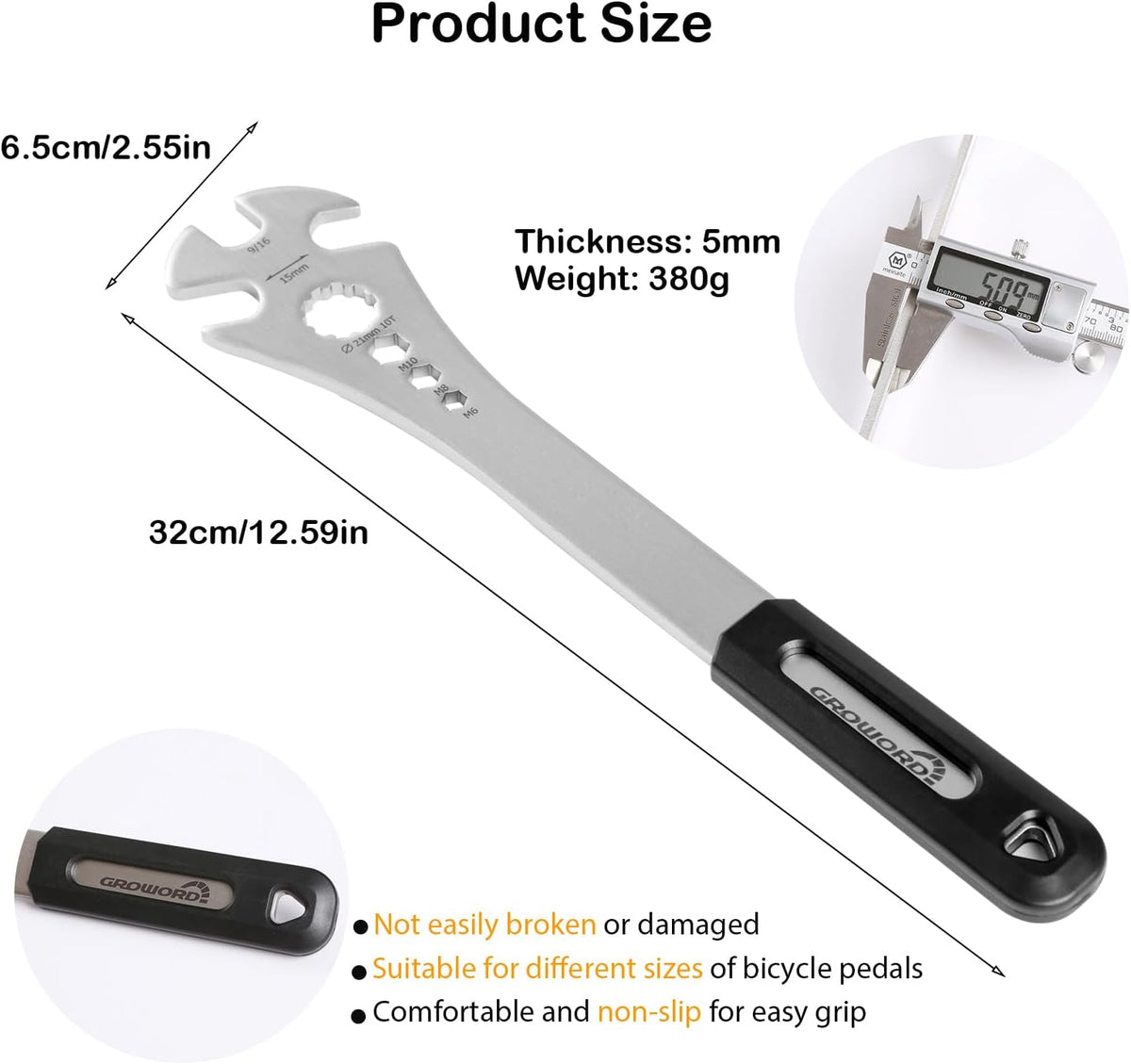 4 in 1 Bicycle Bike Pedal Wrench Bicycle Pedal Removal Tool with 320mm Extra Long Handle
