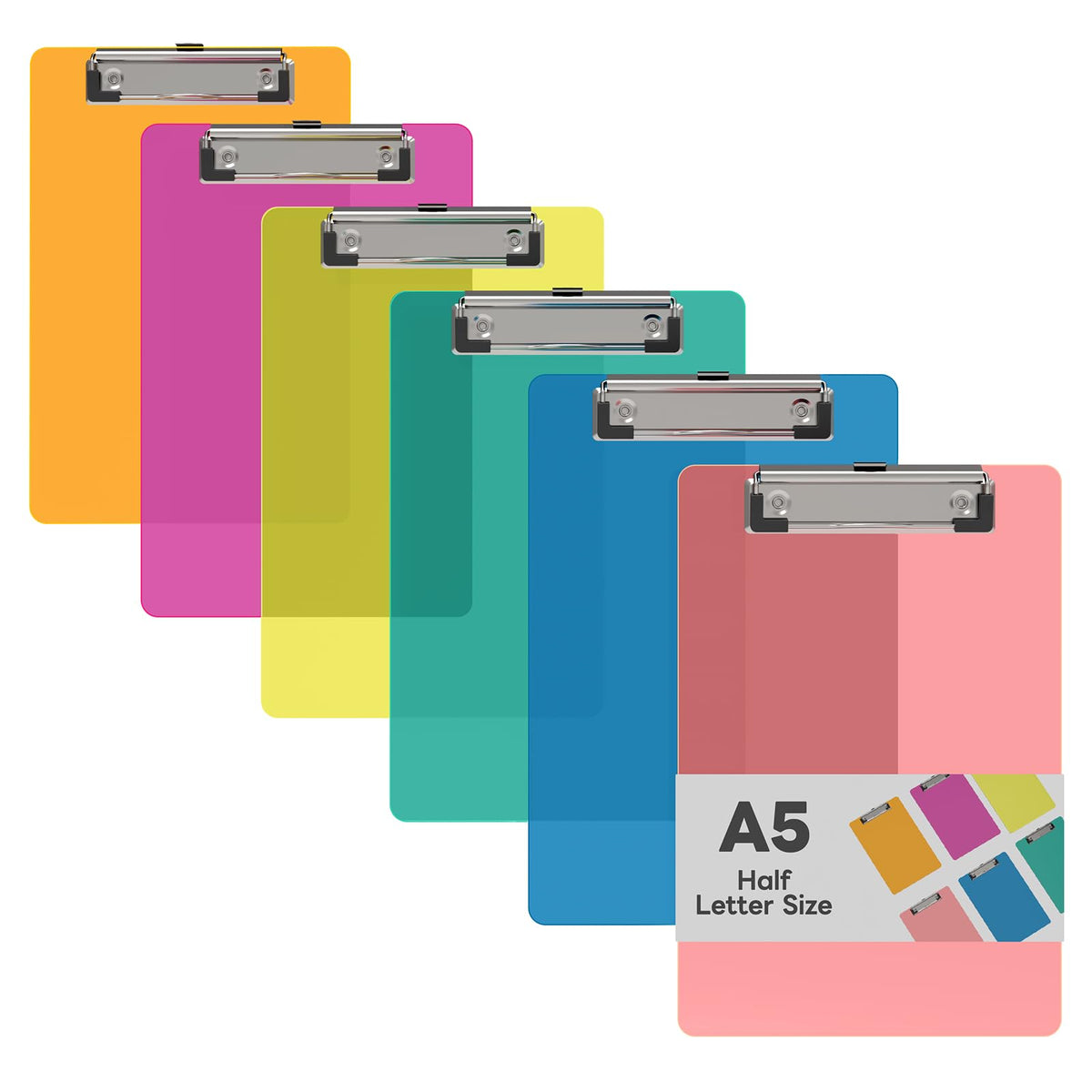 6 x 9 Small Clipboard Set of 6, A5 Colored Plastic Clip Boards