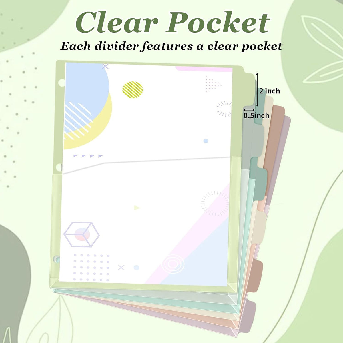 Chuangdi 12 Pack 6 Tab Expanding Binder Dividers with Pockets, Morandi