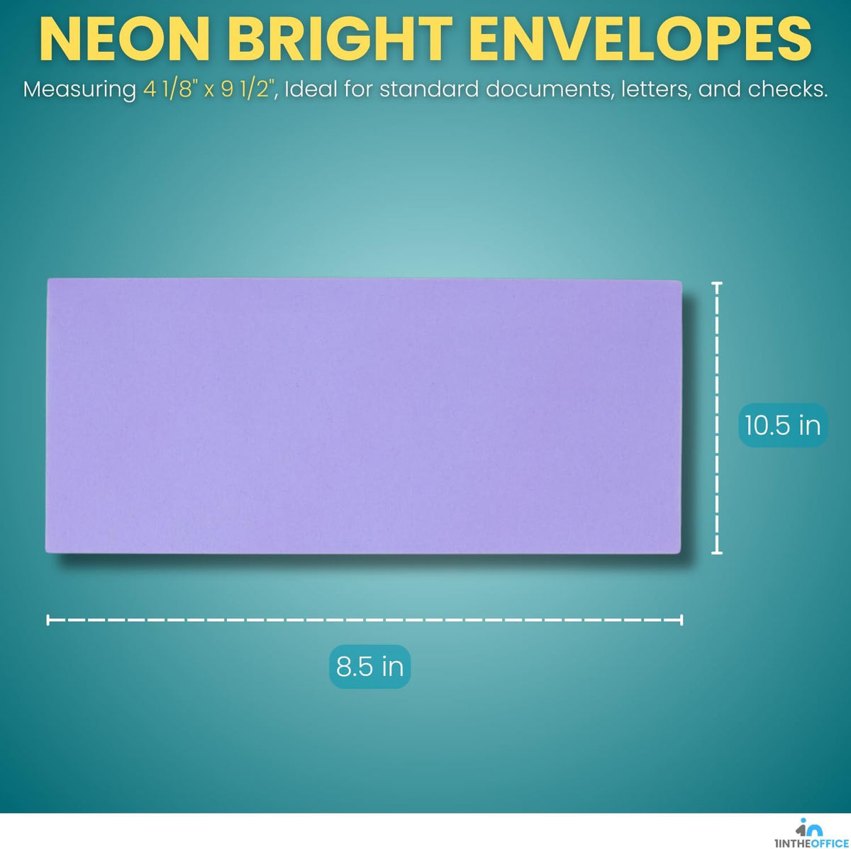 1InTheOffice EasyClose Neon Brights Color Envelopes, #10, Assorted, 4 1/8"H x 9 1/2"W