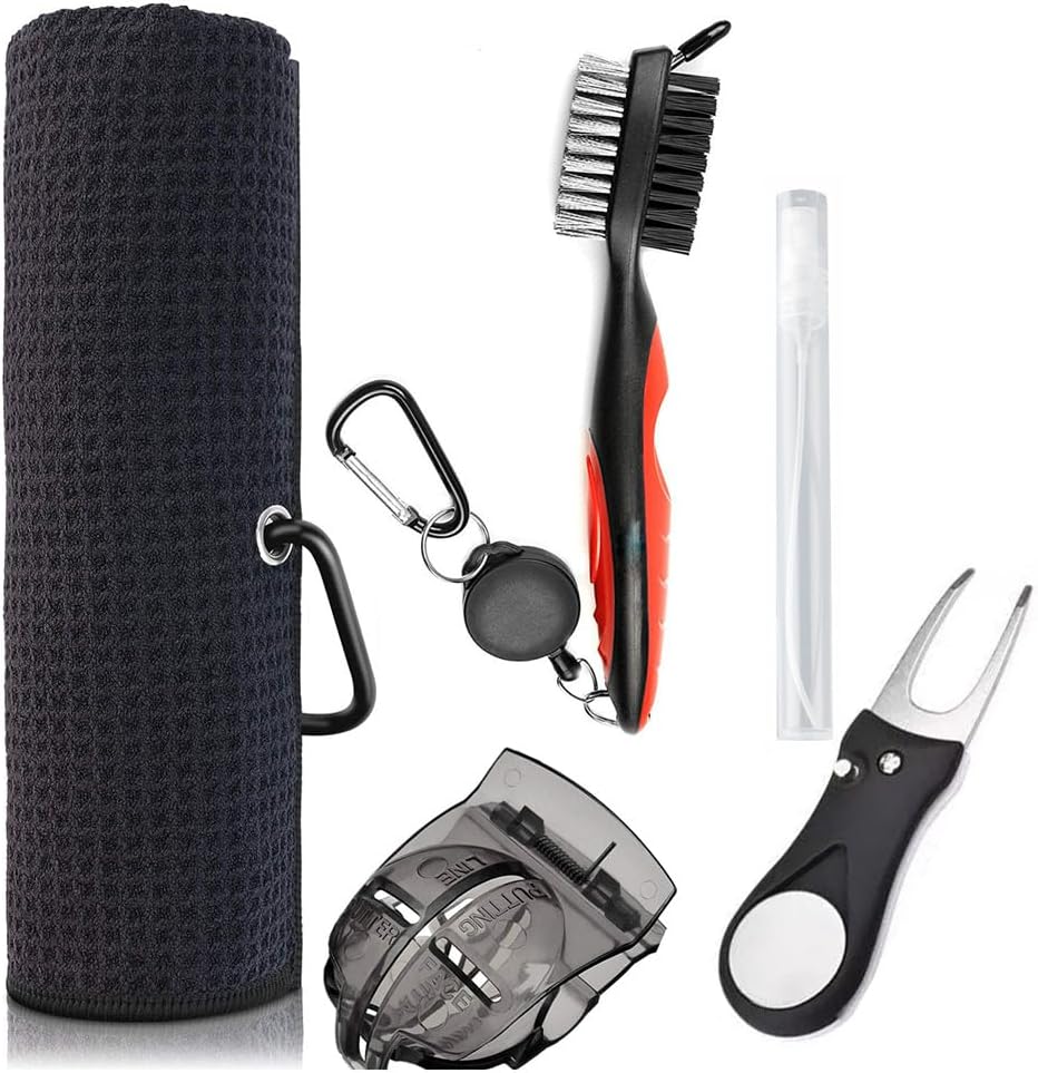 Golf Towel and Golf Club Brush, Microfiber Waffle Pattern Cleaning Towel and Retractable
