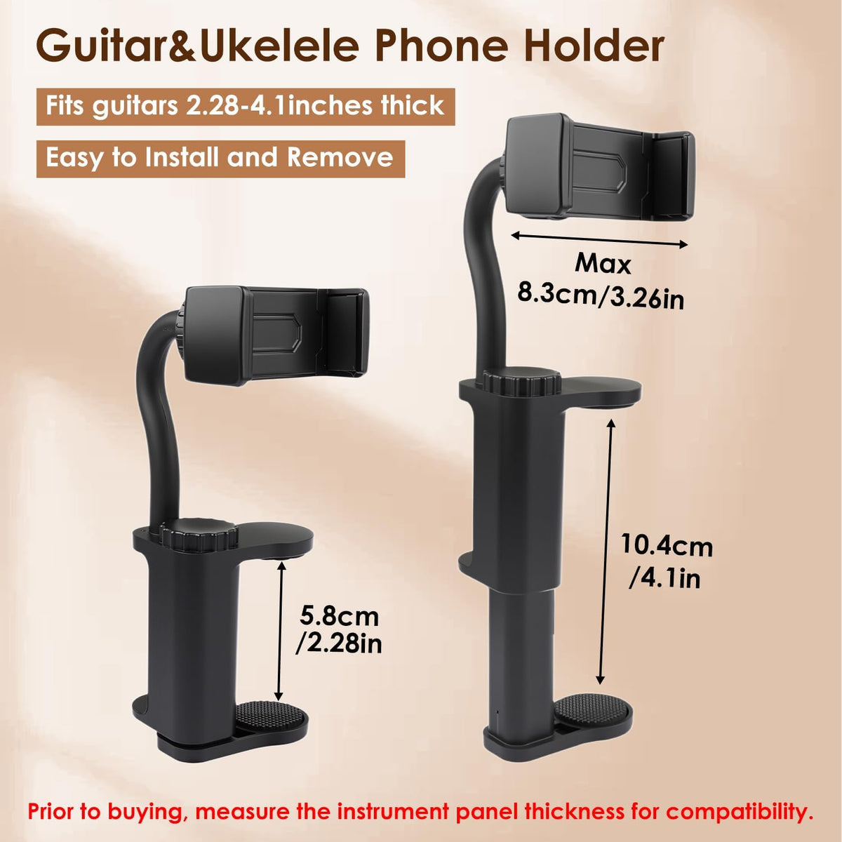 3-in-1 Guitar Phone Holder, String Winder Cutter & Picks, Universal Stand
