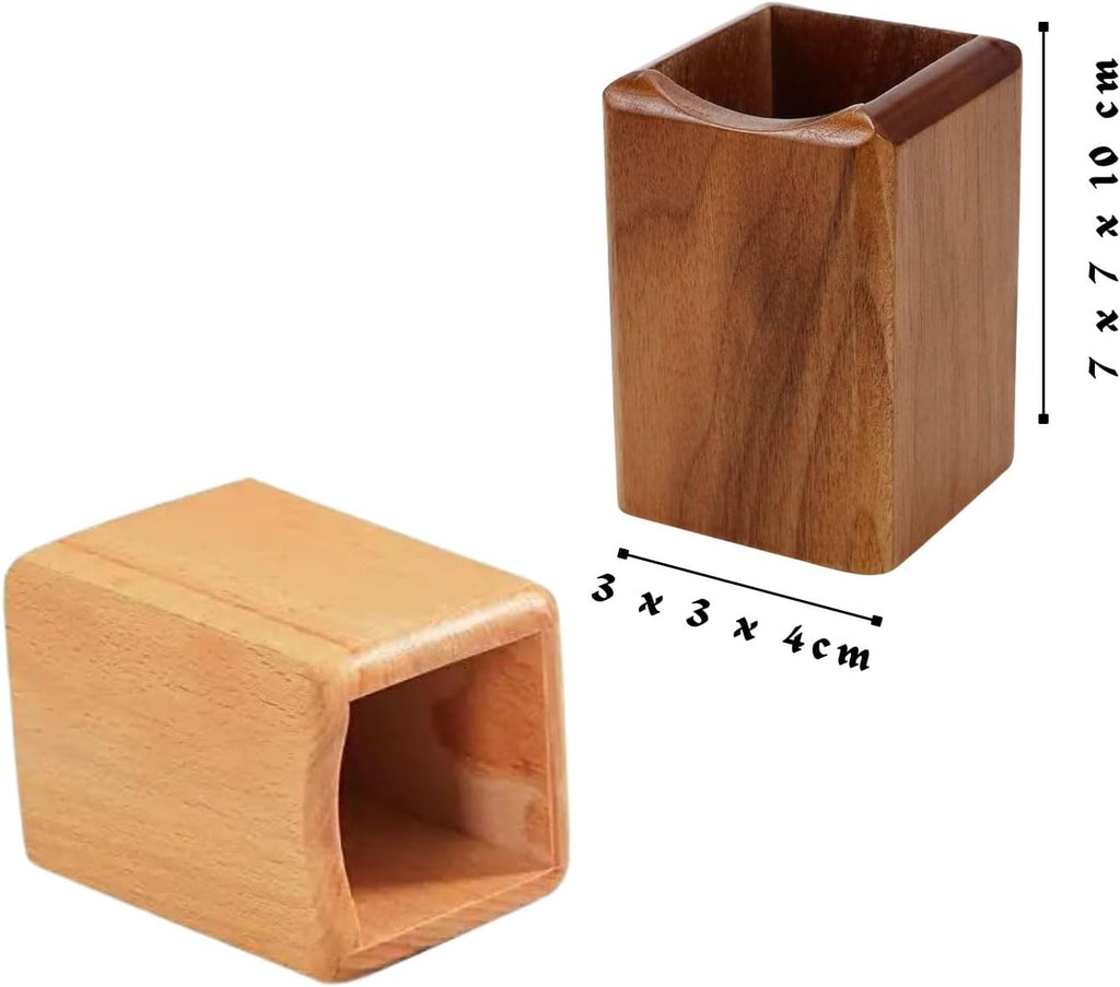 Wood Pen & Pencil Holder for Desk, 2 Pack – Brush Caddy (2 Pack Walnut Color)