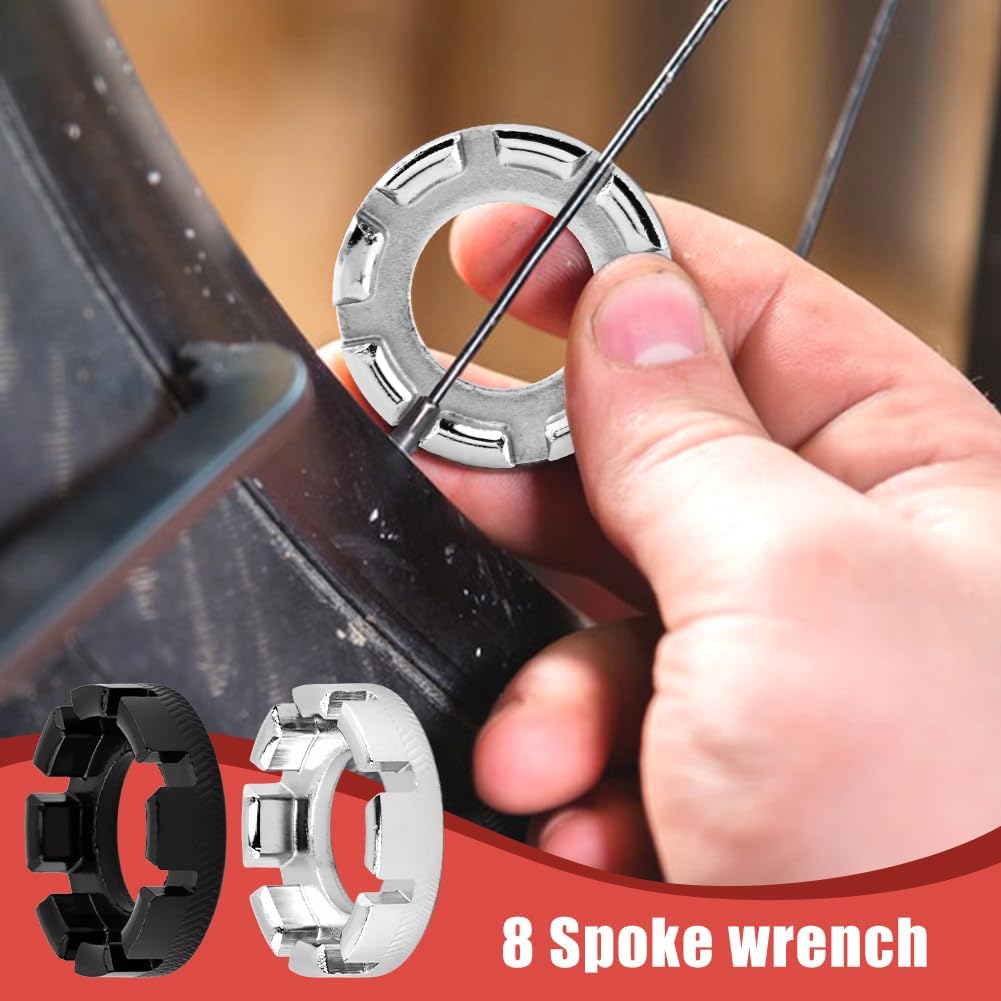 8-Piece Bicycle Spoke Wrench Set, Wheel Truing Tools with Tire Levers