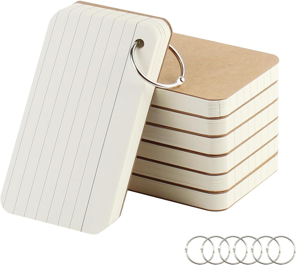 zmybcpack 6 Pack 3x5 Inch Blank Flash Cards with Binder Rings